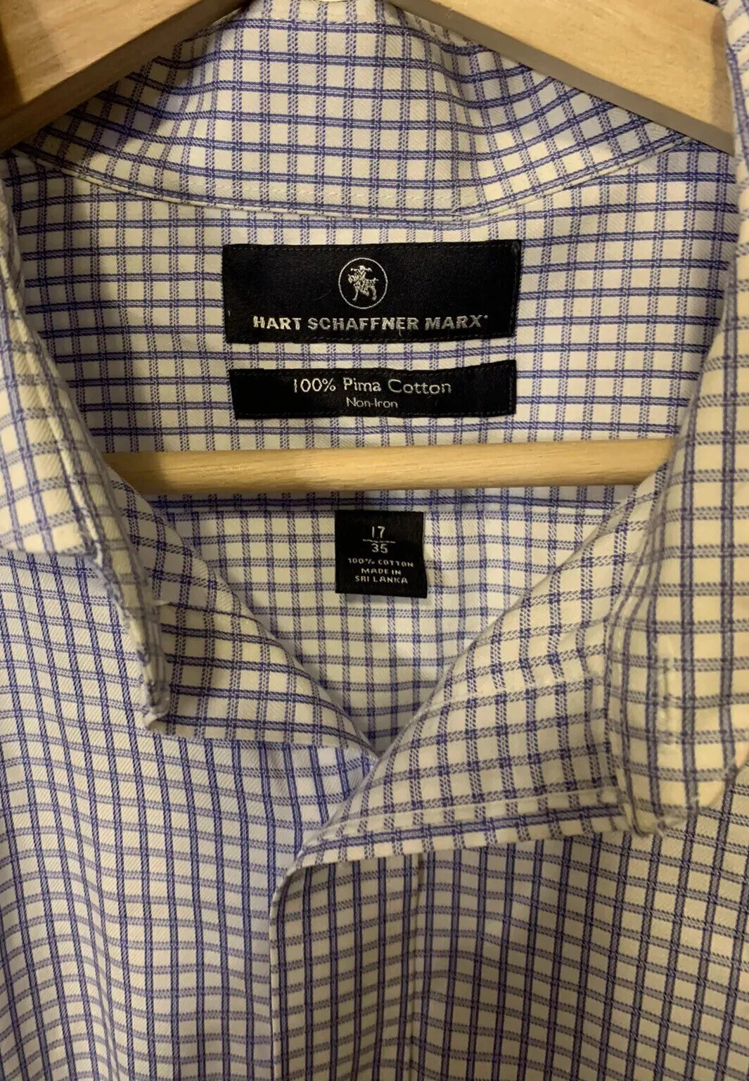 Hart Schaffner Marx Dress shirt Mens Sz 17/35 White Blue Check