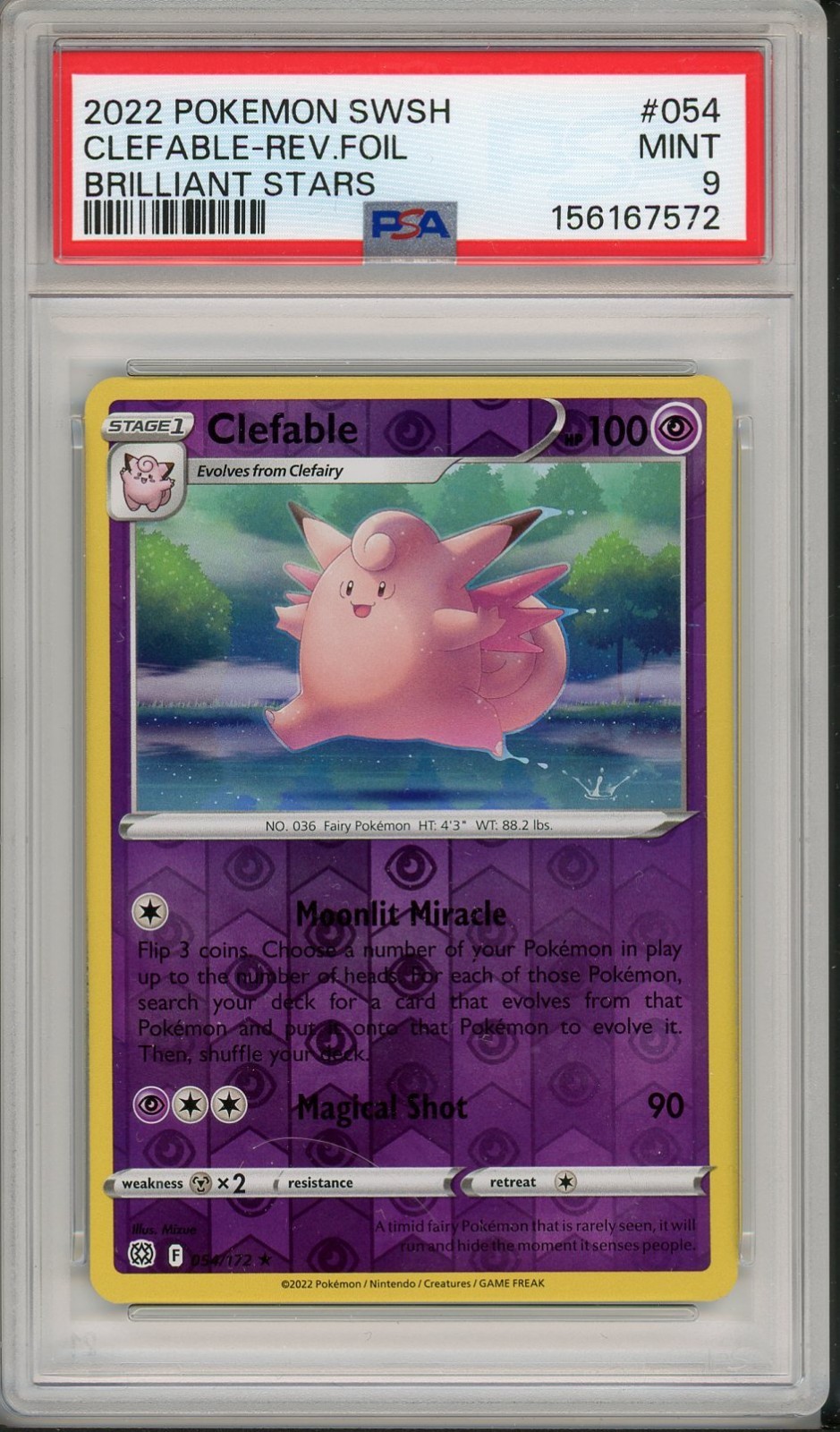 2022 Pokemon SWSH Brilliant Stars Clefable Reverse Foil #054 PSA 9 Pop 6