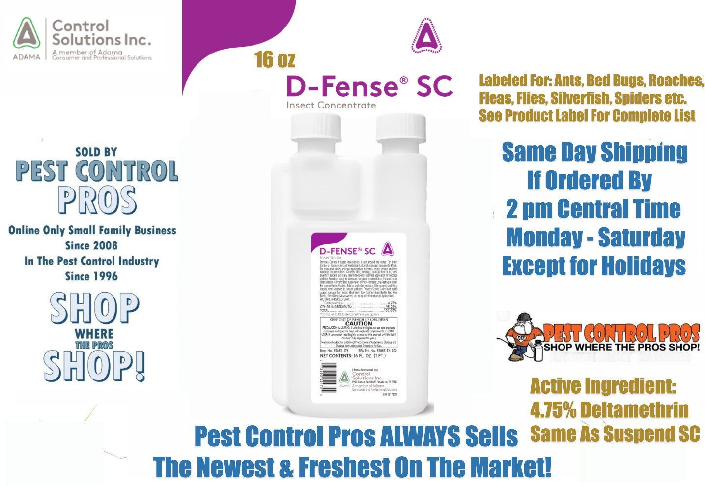 16 oz D-Fense SC Insecticide Insect Pest Control Bed Bugs Fleas Generic Suspend