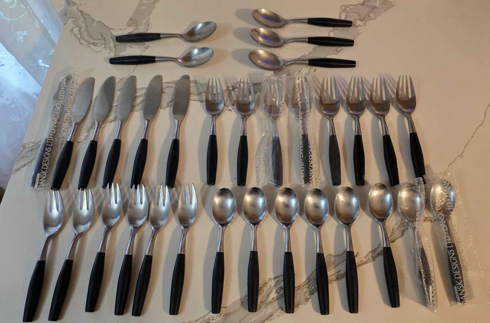 34 Pieces Dansk KONGO BLACK Stainless Flatware VTG Service For 6 Plus Some New