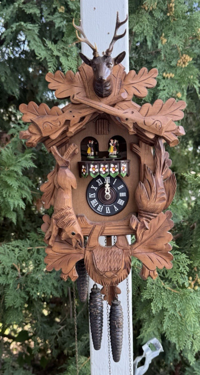 Vintage Albert Schwab German MUSICAL Cuckoo Clock - VIDEO - ANIMATED DANCERS