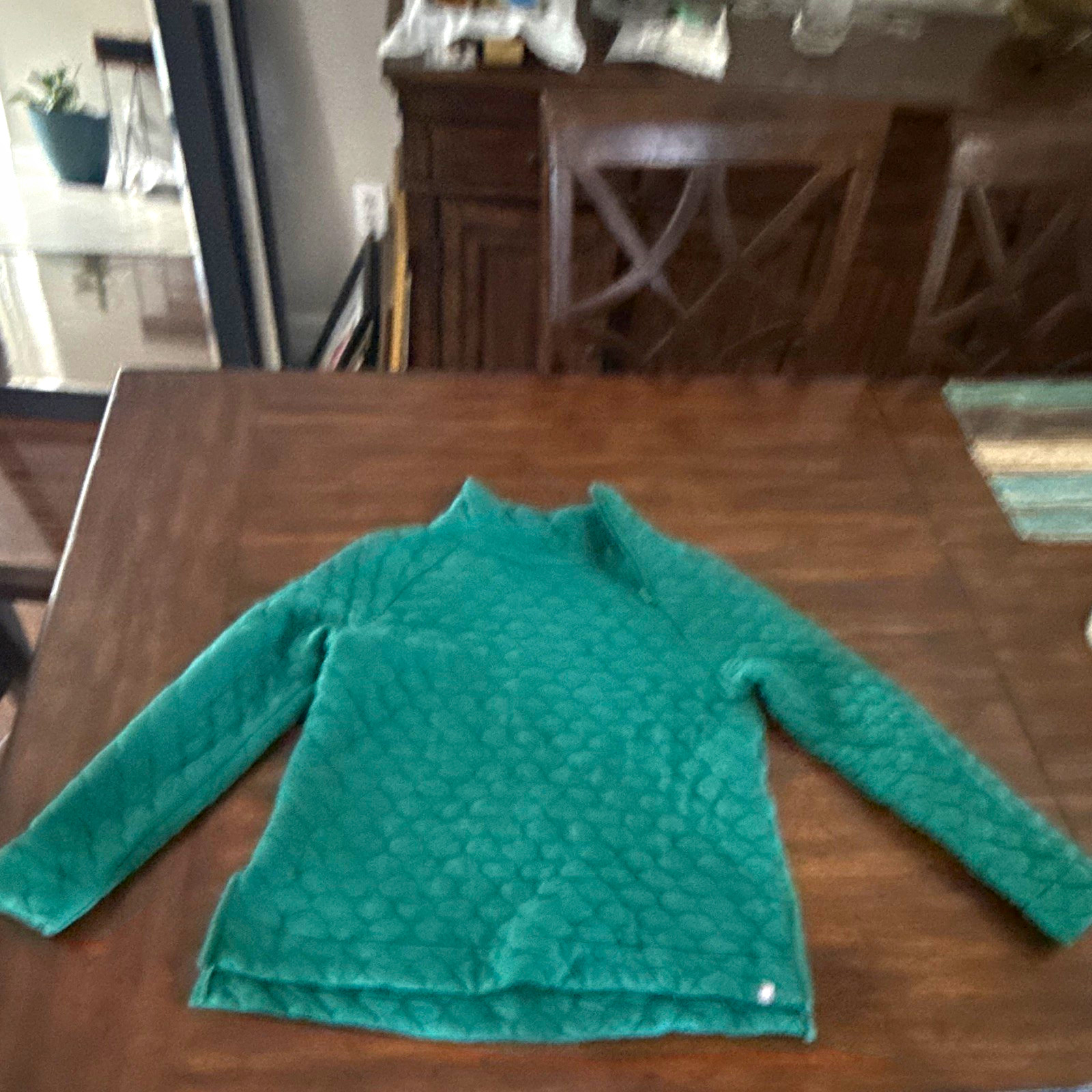 T by Talbots Women\'s Green Solid Quilted Mock Neck Pullover Sweatshirt M T by Talbots Women\'s Green Solid Quilted Mock Neck Pullover Sweatshirt M