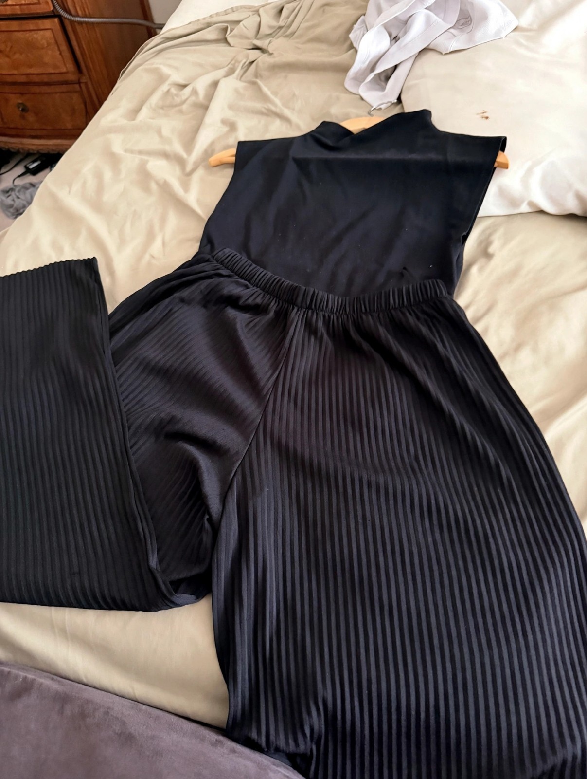 Uniqlo Black Ribbed Wide Leg Pants + Sleeveless Top Set Womens S Bundle