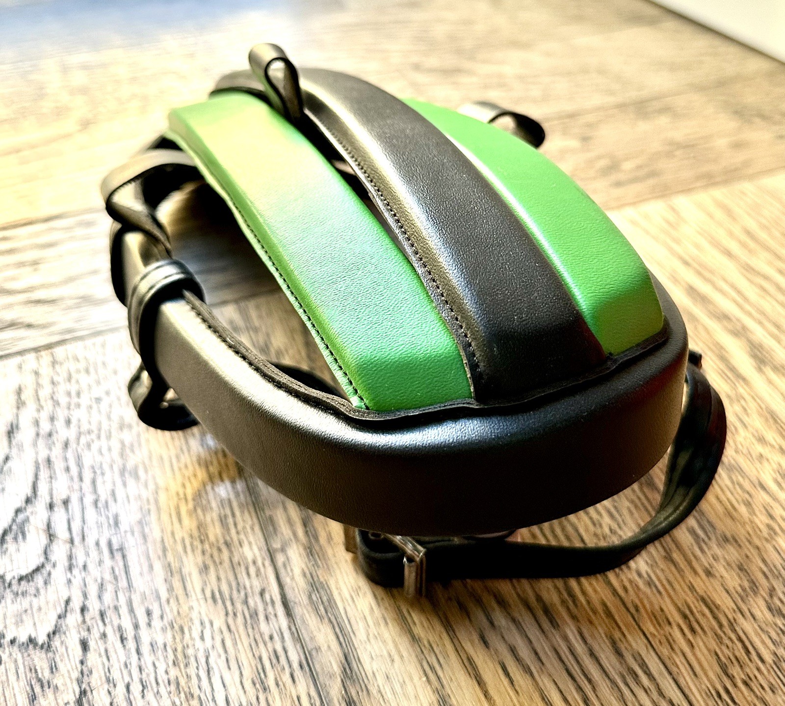 Vintage Danish Black & Green Vegan Leather Cycling Helmet NOS for Eroica Size XL.