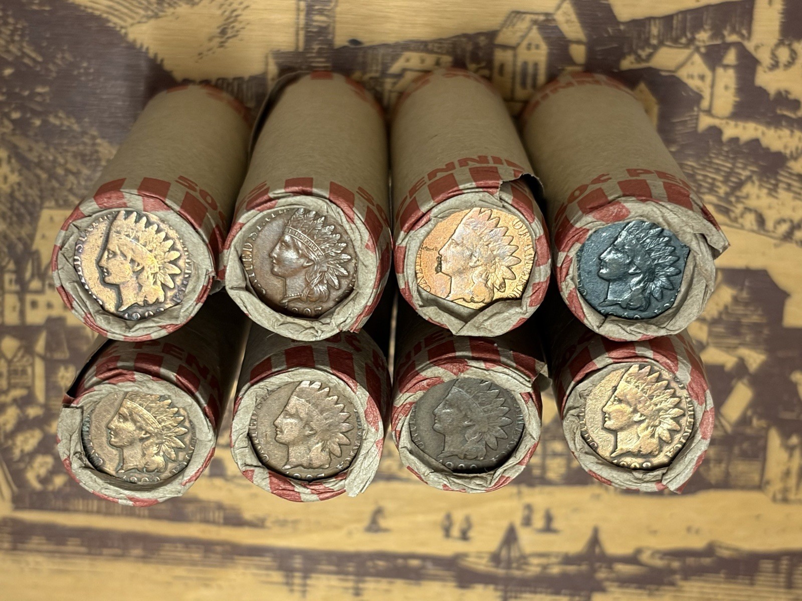 Wheat Penny Roll With Indian Head Enders on Both Ends Unsearched 50 coins Wheat Penny Roll With Indian Head Enders on Both Ends Unsearched 50 coins