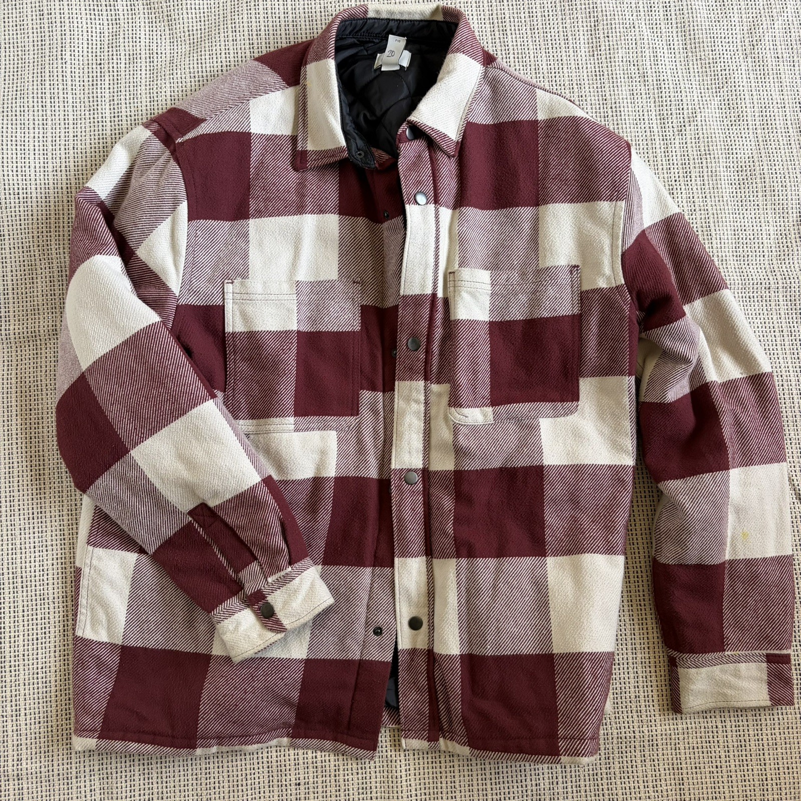 H&M Men\'s Red and Cream Buffalo Check Padded XL Overshirt