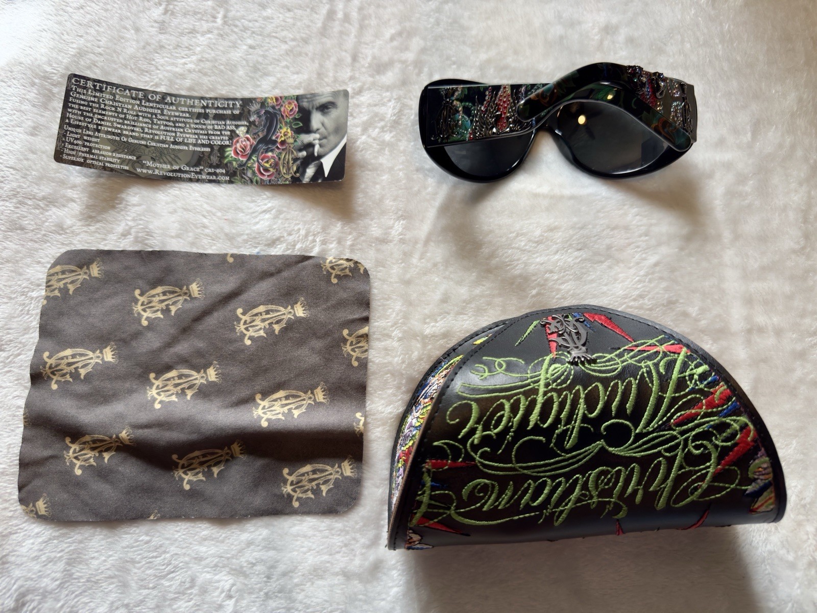 Christian Audigier Sunglasses CAS410 62-14-130 with Case & cloth Rare.