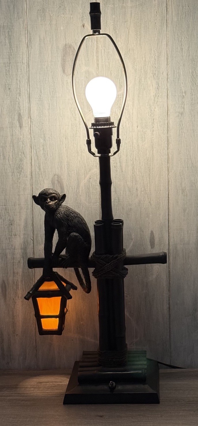 Mid 20th Century Maitland Smith Style Monkey Bamboo Table Lamp Base 3-Way 30.5\