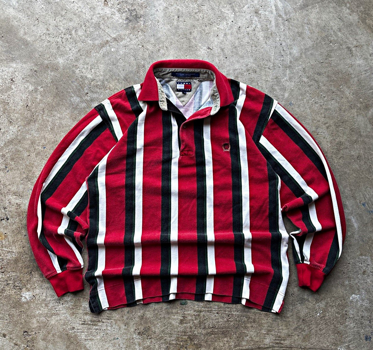 Tommy Hilfiger Vintage Men\'s Striped Polo Shirt Size S Long Sleeve Cotton Logo