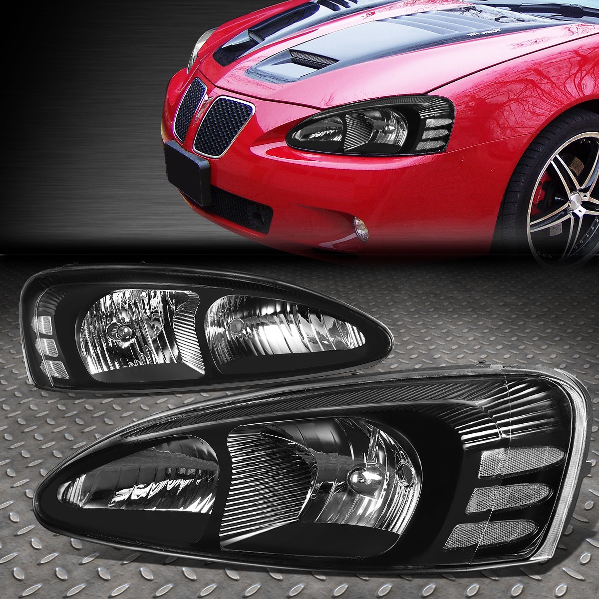FOR 04-08 PONTIAC GRAND PRIX BLACK HOUSING CLEAR CORNER HEADLIGHT HEAD LAMPS