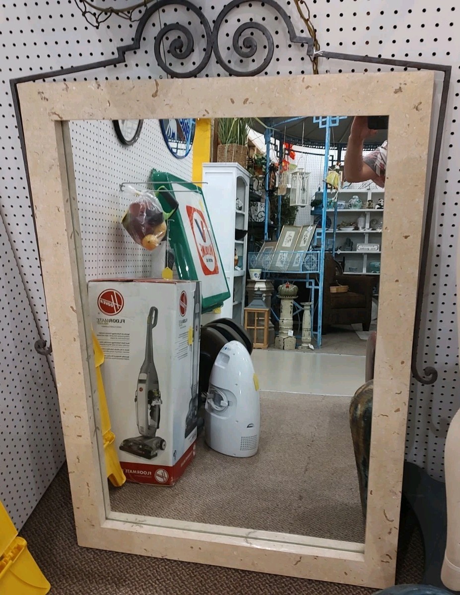 Large 3 Ft By 4 Ft Vintage Marble Mirror With Cast Iron