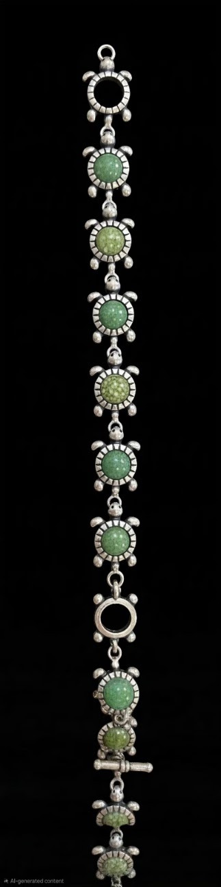 Vintage Carolyn Pollack Relis Sterling Silver Green Turtle Link Bracelet
