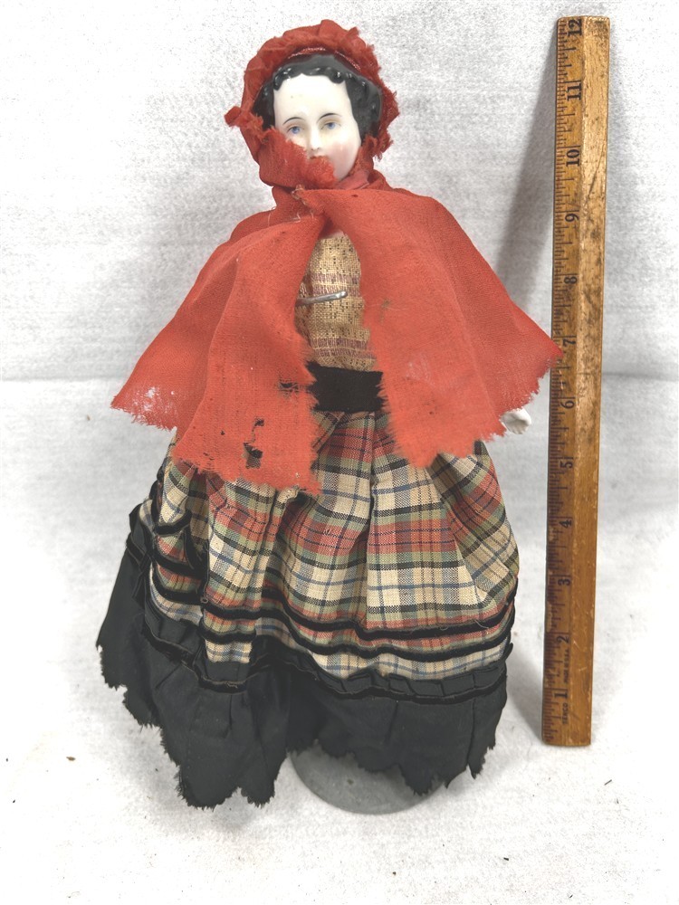 antique china head doll flat top blue eyes arms 10 inches original 1800