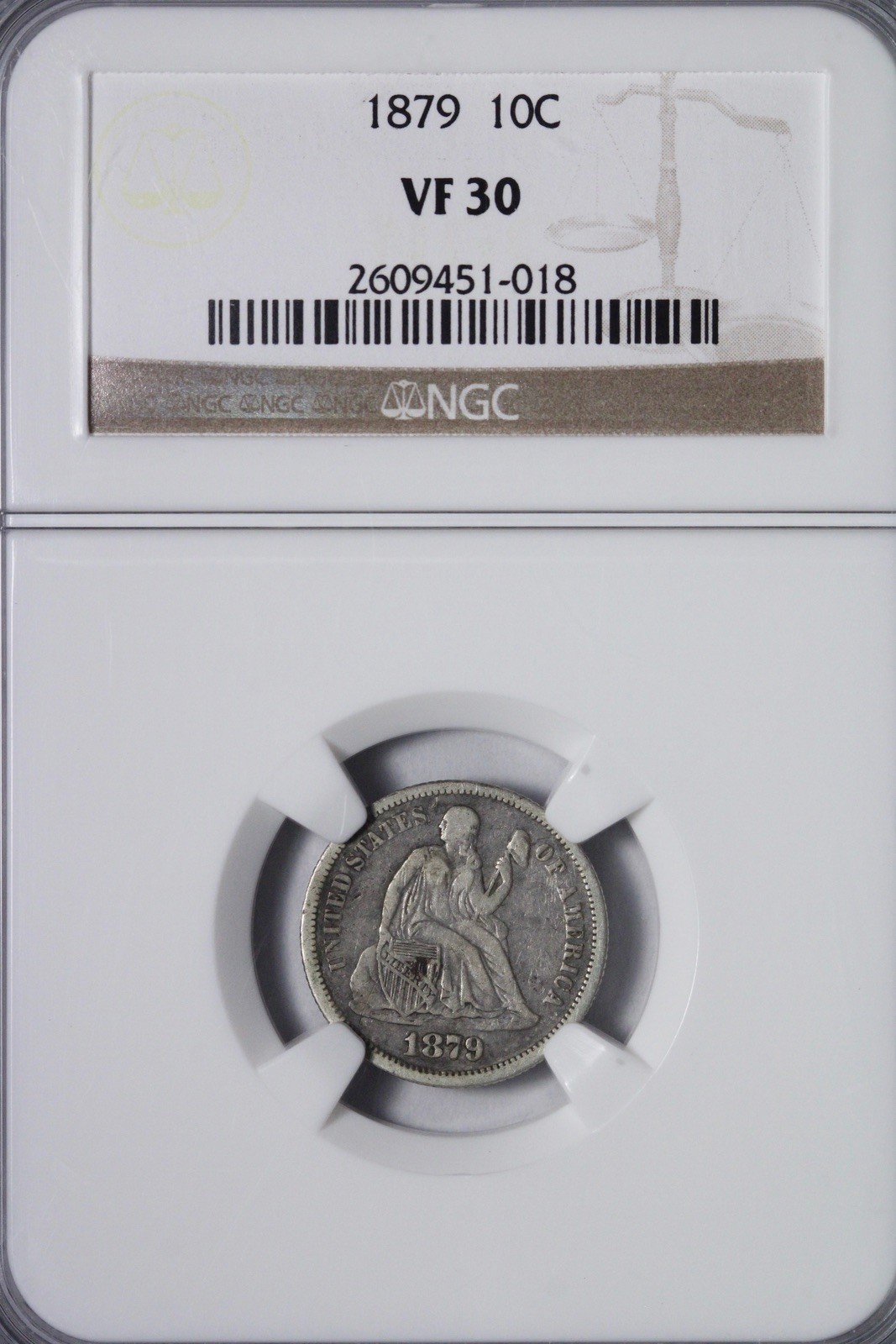 1879 Seated Liberty Dime NGC VF30 Awesome Key Date JKMXR