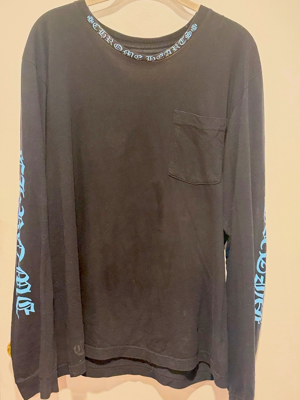 Chrome Hearts Black Long Sleeve Crew Neck Pocket Graphic Tee Shirt Mens L