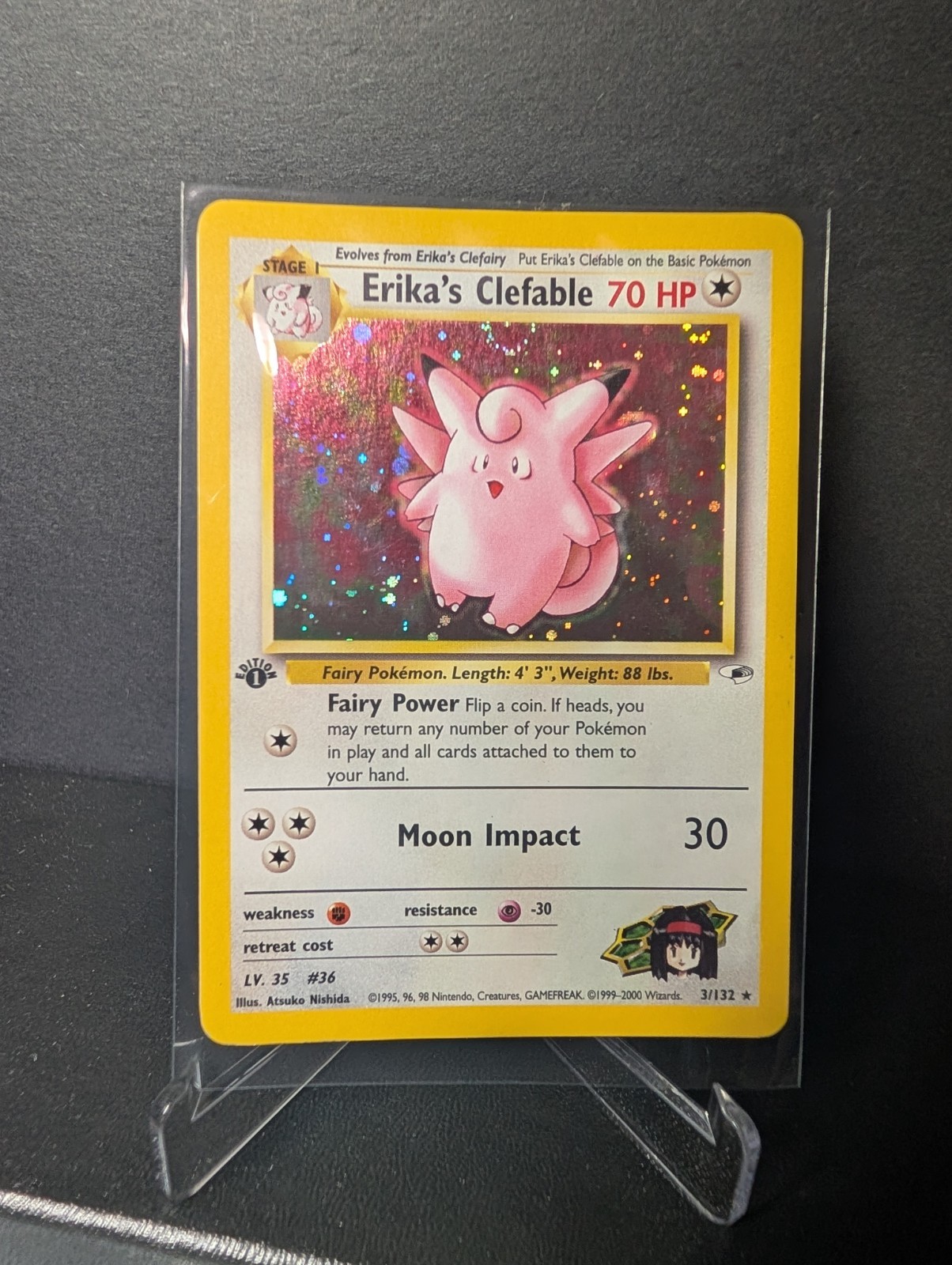 Erika's Clefable 003/132 Gym Heroes Holo with HALO SWIRL Erika's Clefable 003/132 Gym Heroes Holo with HALO SWIRL