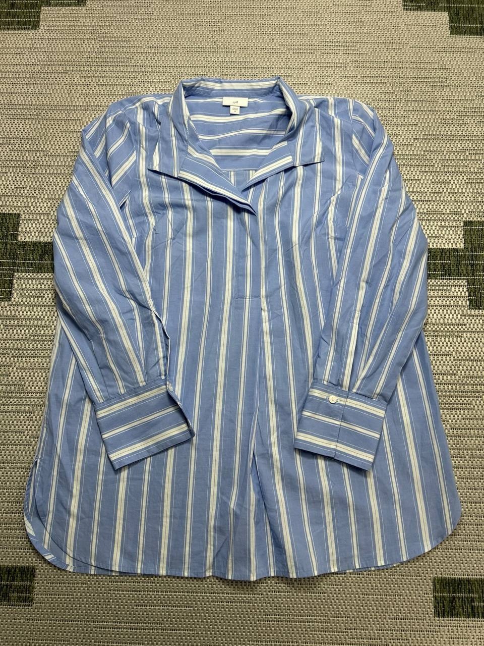 J.Jill Shirt Womens Medium Blue White Cotton Blouse 
