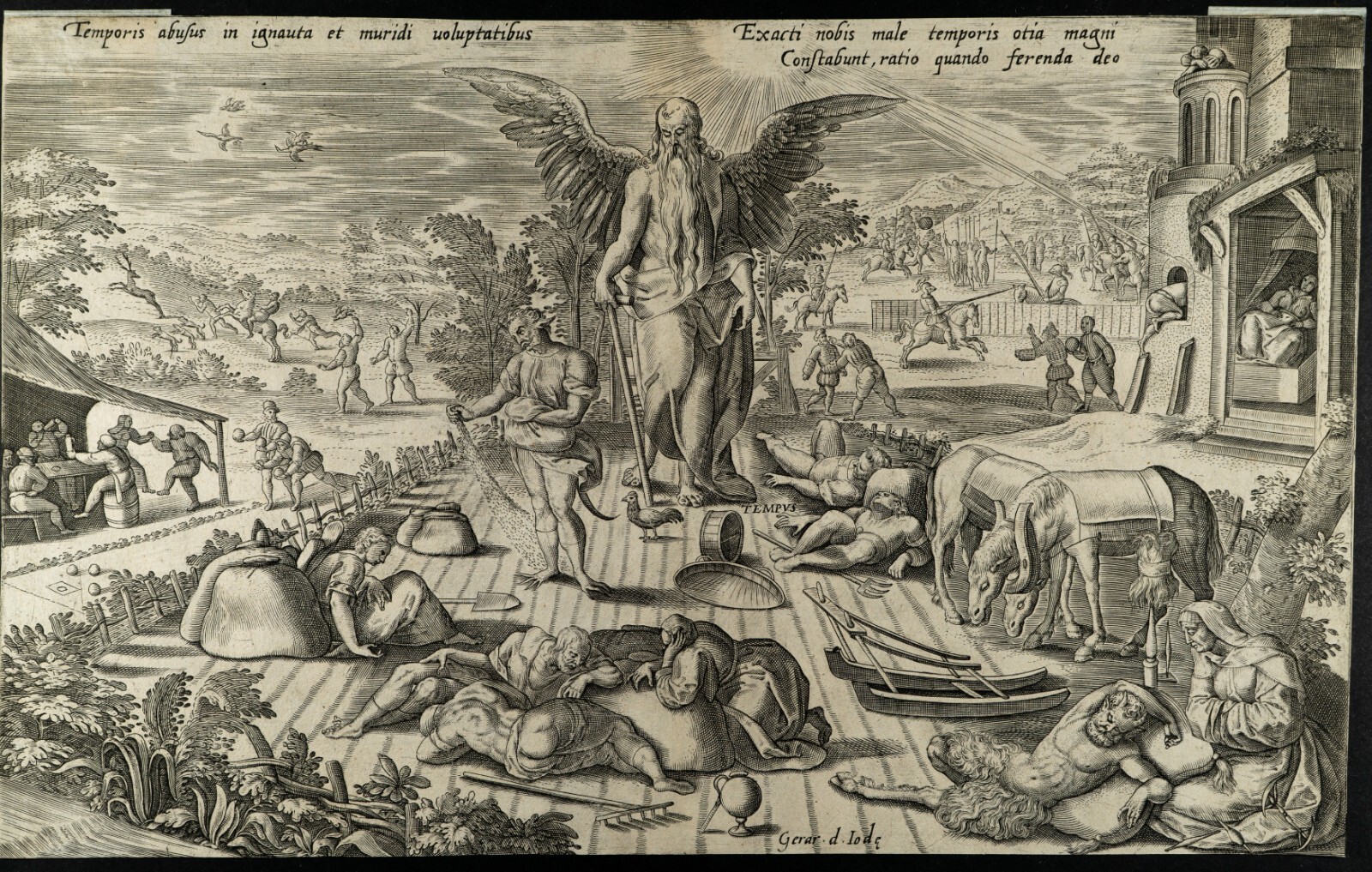 Rare Antique Print.  Gerard De Jode. The Devil Finds Work For Idle Hands. 
