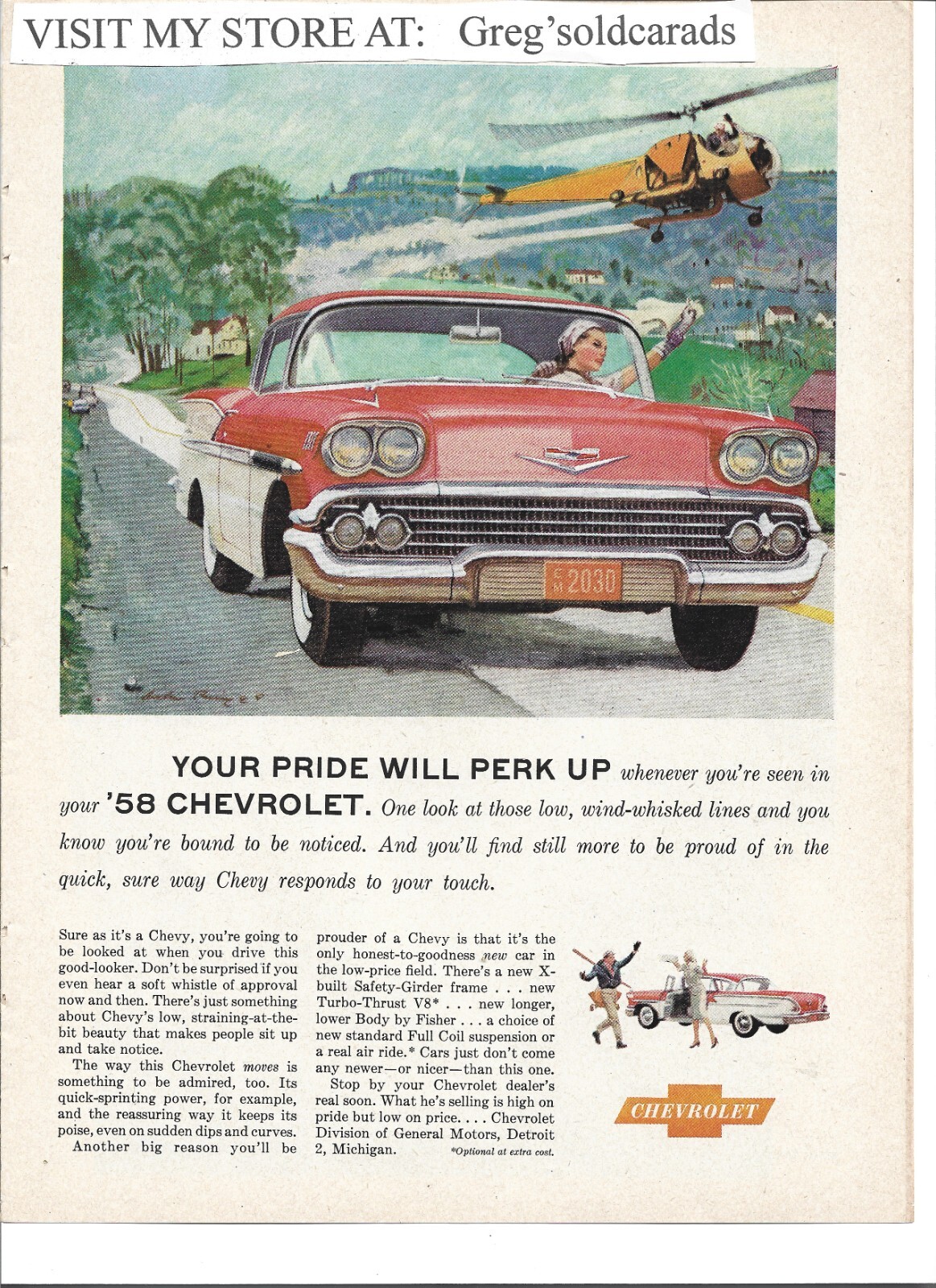 Original 1958  Chevrolet Bel Air vintage print ad: 
