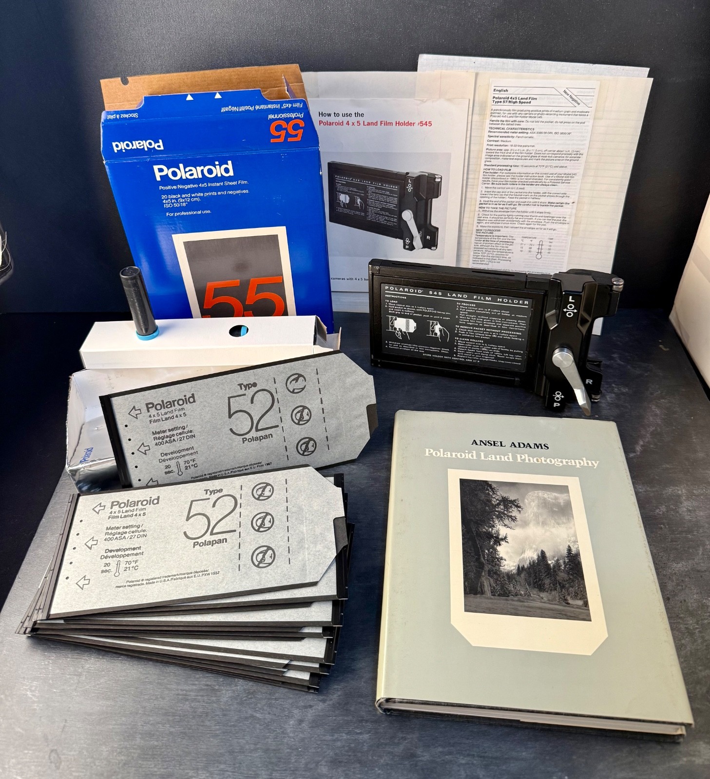 15x Expired 1996 Polaroid Type 52 4x5 Film + Clean 545 Back & Ansel Adams Book