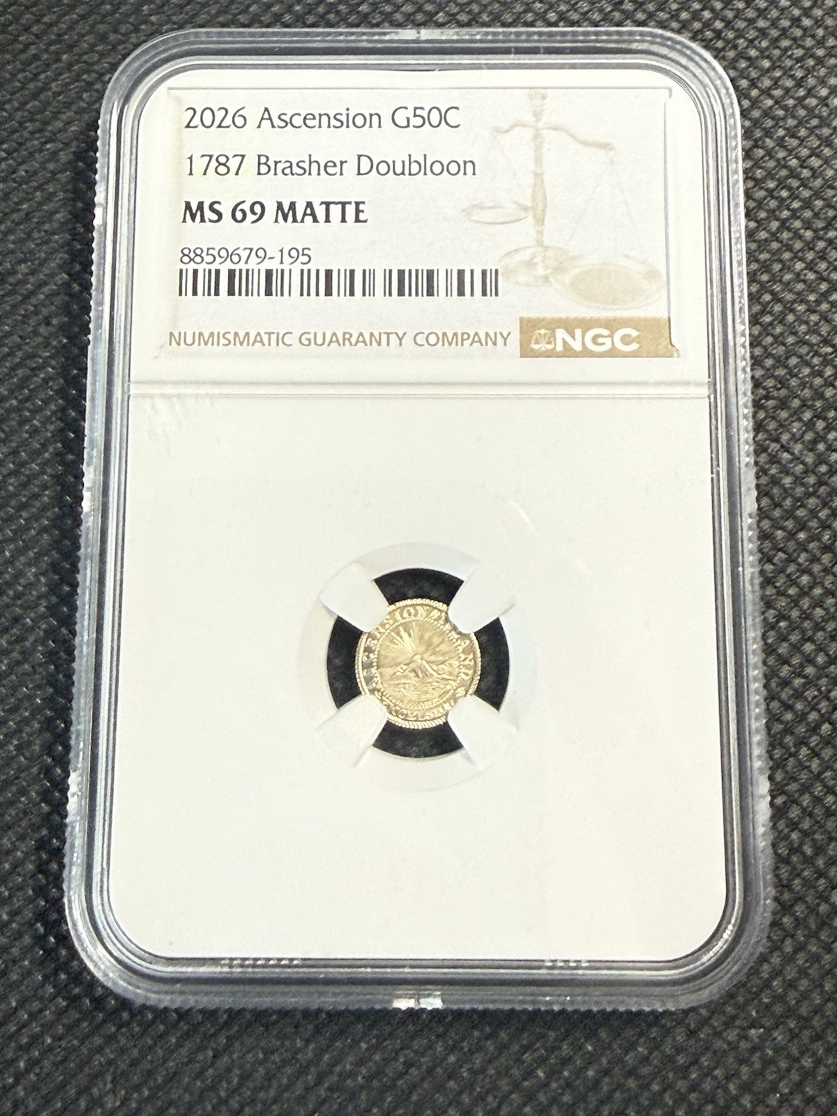 2026 Ascension 50C Gold 1787 Brasher Doubloon NGC MS69 Matte .999 Gold 0.5g