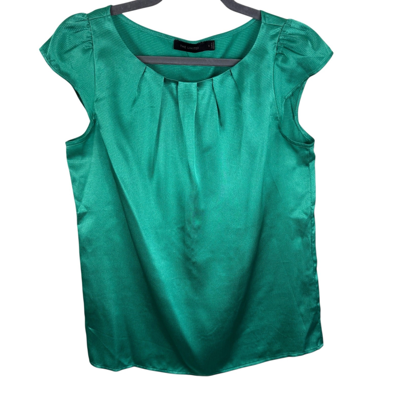 The Limited Bright Green Satin Cap Sleeve Pleated Lightweight Blouse Size S
