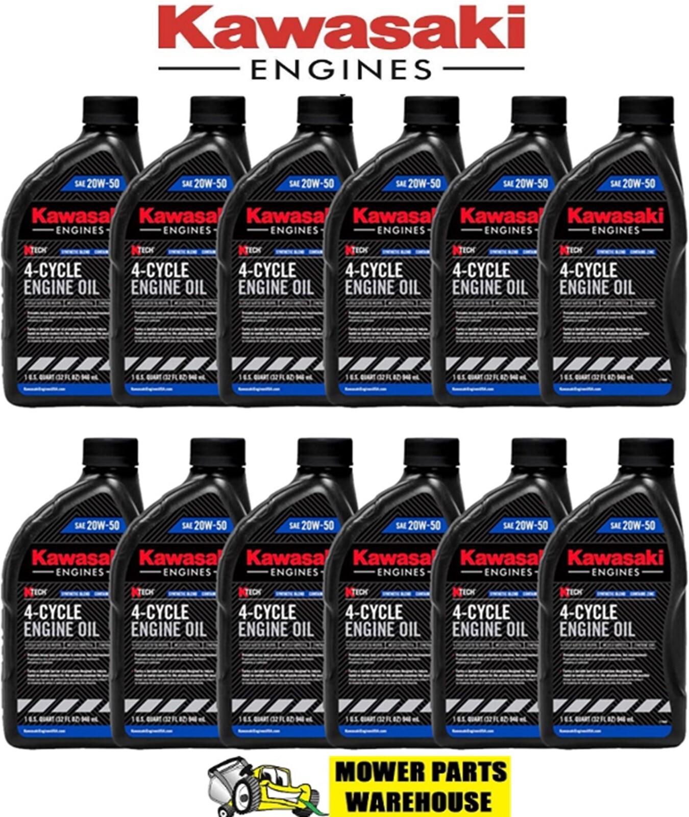 12 PACK GENUINE OEM KAWASAKI 20W50 K-TECH MOTOR OIL 99969-6298 QUART 20W-50 CASE