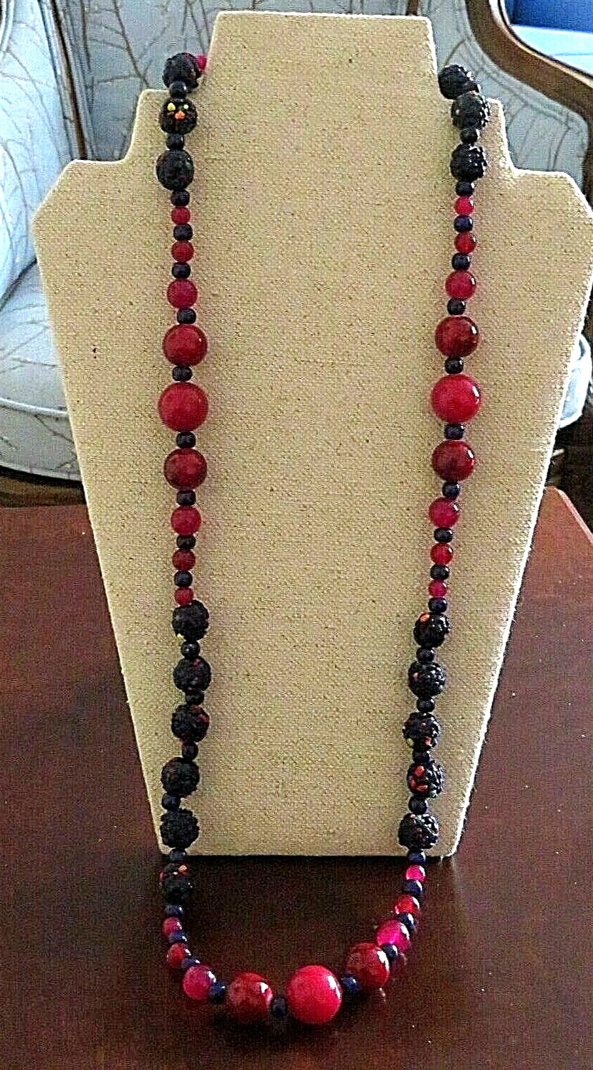 CERAMIC Red/Blue, Ombre High Quality Beaded Original Design Necklace, 31\