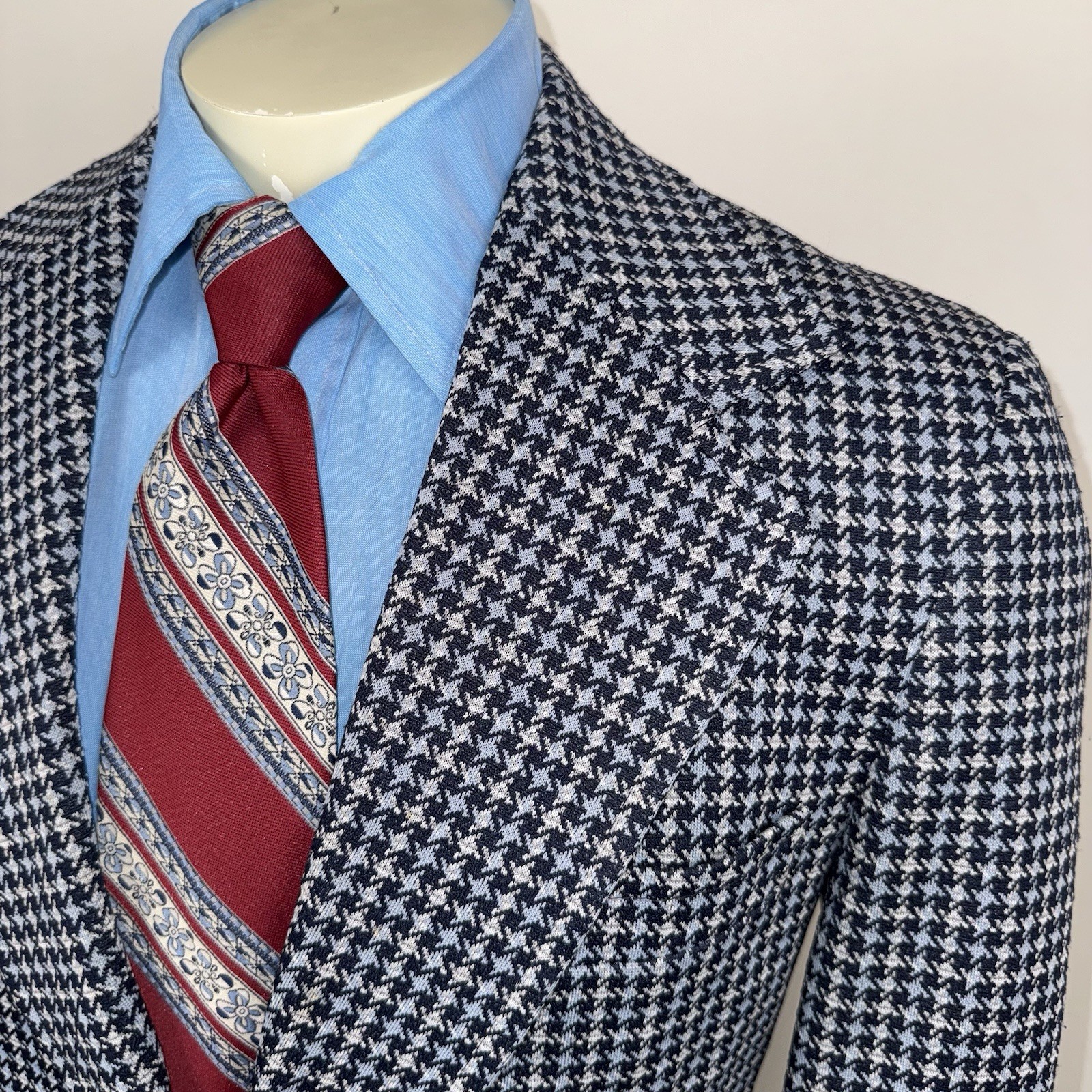 Vtg 60s 70s Sport Coat Jacket Leisure Suit Blazer Mens 44 Long Disco Houndstooth