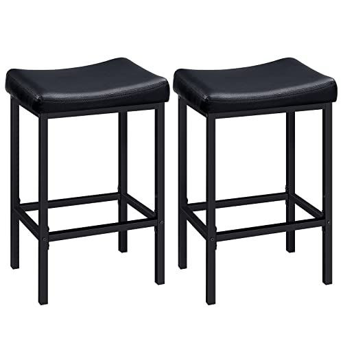 HOOBRO Bar Stools, Set of 2 Chairs, Counter Height Saddle Black