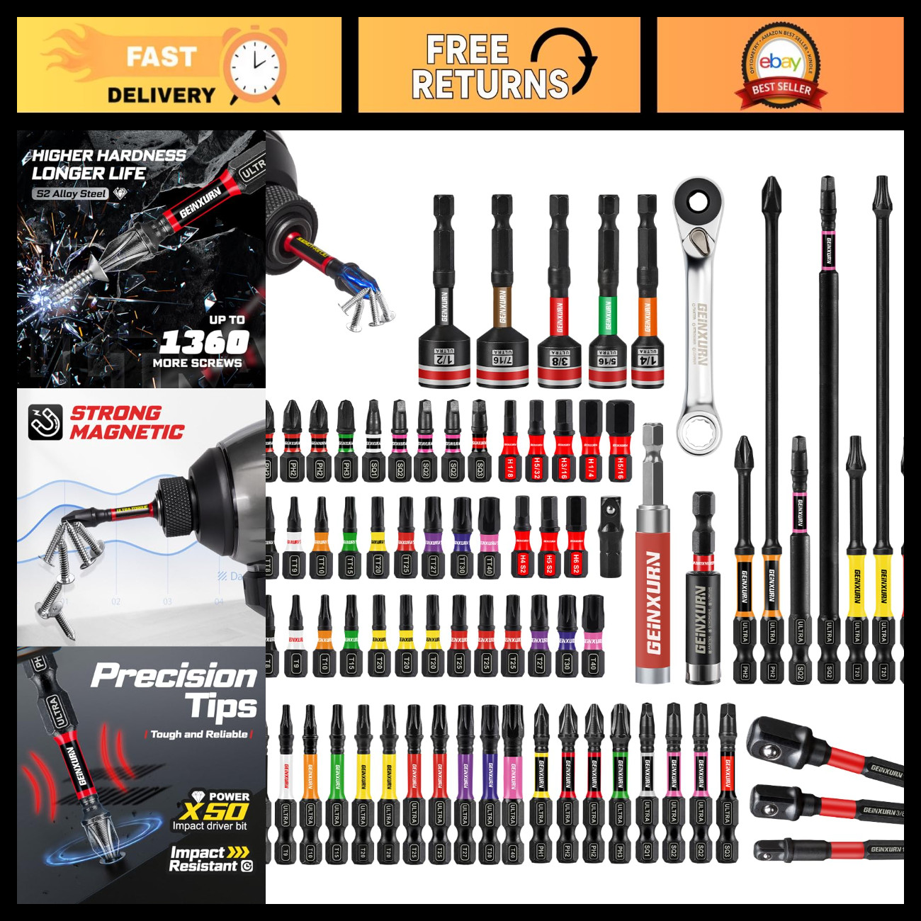 82-Piece Magnetic Screwdriver Bit Set - S2 Steel Phillips, Torx, Hex, Nut Driver 82-Piece Magnetic Screwdriver Bit Set - S2 Steel Phillips, Torx, Hex, Nut Driver