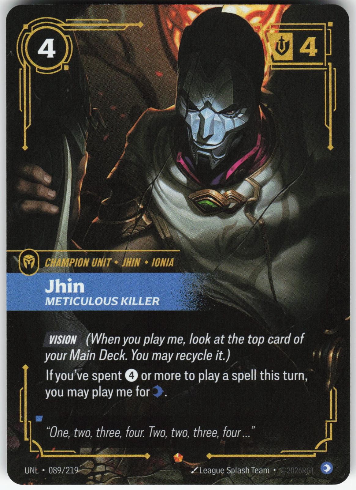 Jhin - Meticulous Killer 089/219 Epic Unleashed Riftbound Near Mint Foil Jhin - Meticulous Killer 089/219 Epic Unleashed Riftbound Near Mint Foil