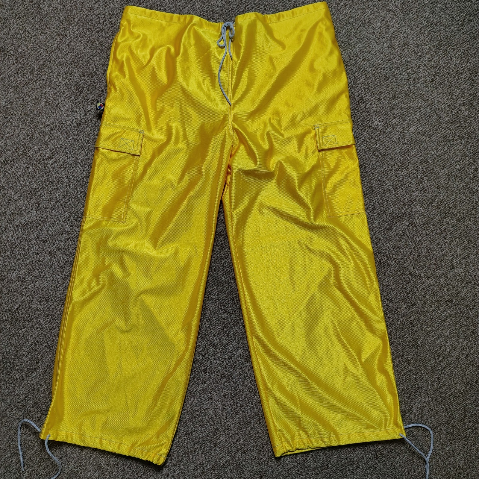 Caffeine Vintage Rave Cargo Pants XL Yellow Baggy Wide Leg Y2K Korea Caffeine Vintage Rave Cargo Pants XL Yellow Baggy Wide Leg Y2K Korea
