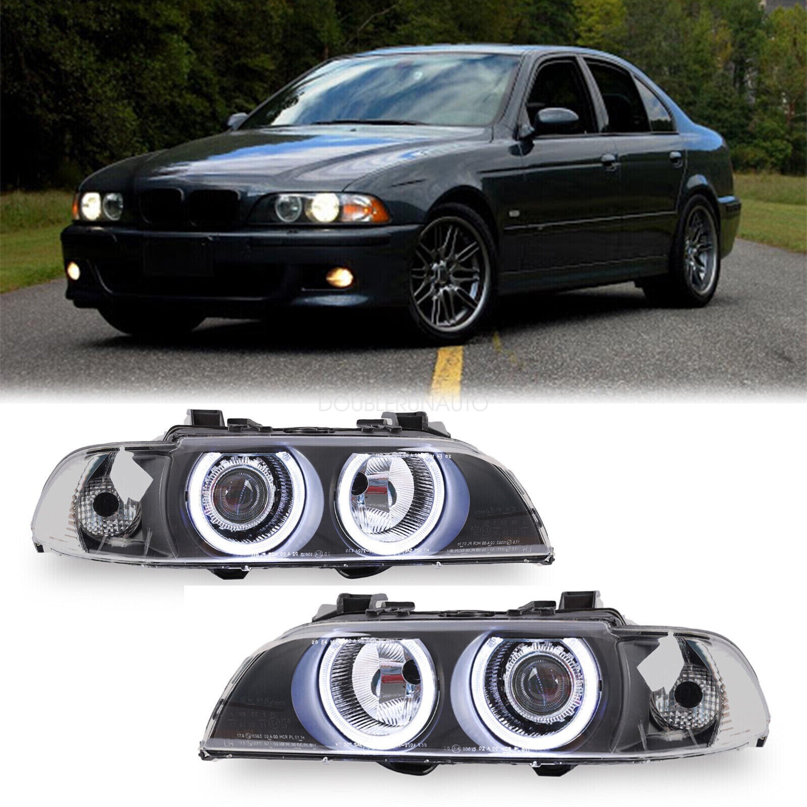 LED Halo Projector Black Headlights For BMW E39 525I 530I M5 LH+RH  1996-2000