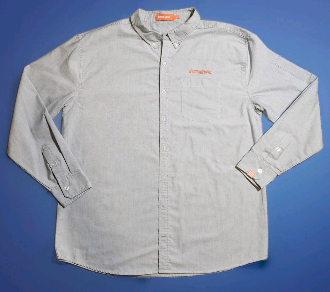 💎🔥Whataburger Employee long-sleeve Button Shirt Gray Lrg Crew Mens NEW no tags
