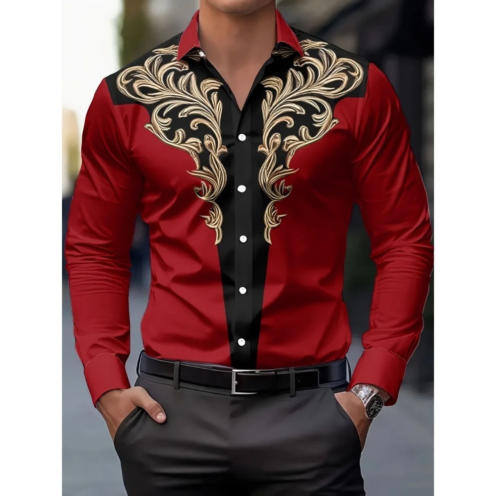 Men's Western Cowboy Shirt Long Sleeve Retro Printing Casual Buttons Down Shirt Men's Western Cowboy Shirt Long Sleeve Retro Printing Casual Buttons Down Shirt