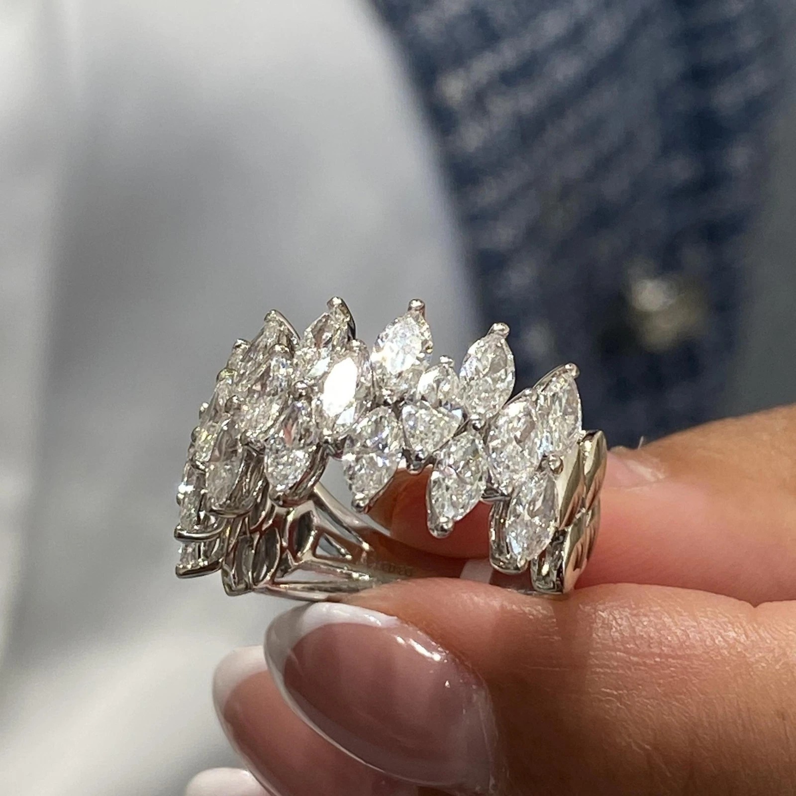 3CT Marquise Cut Lab Created Diamond 14K White Gold FN Engagement Band Ring