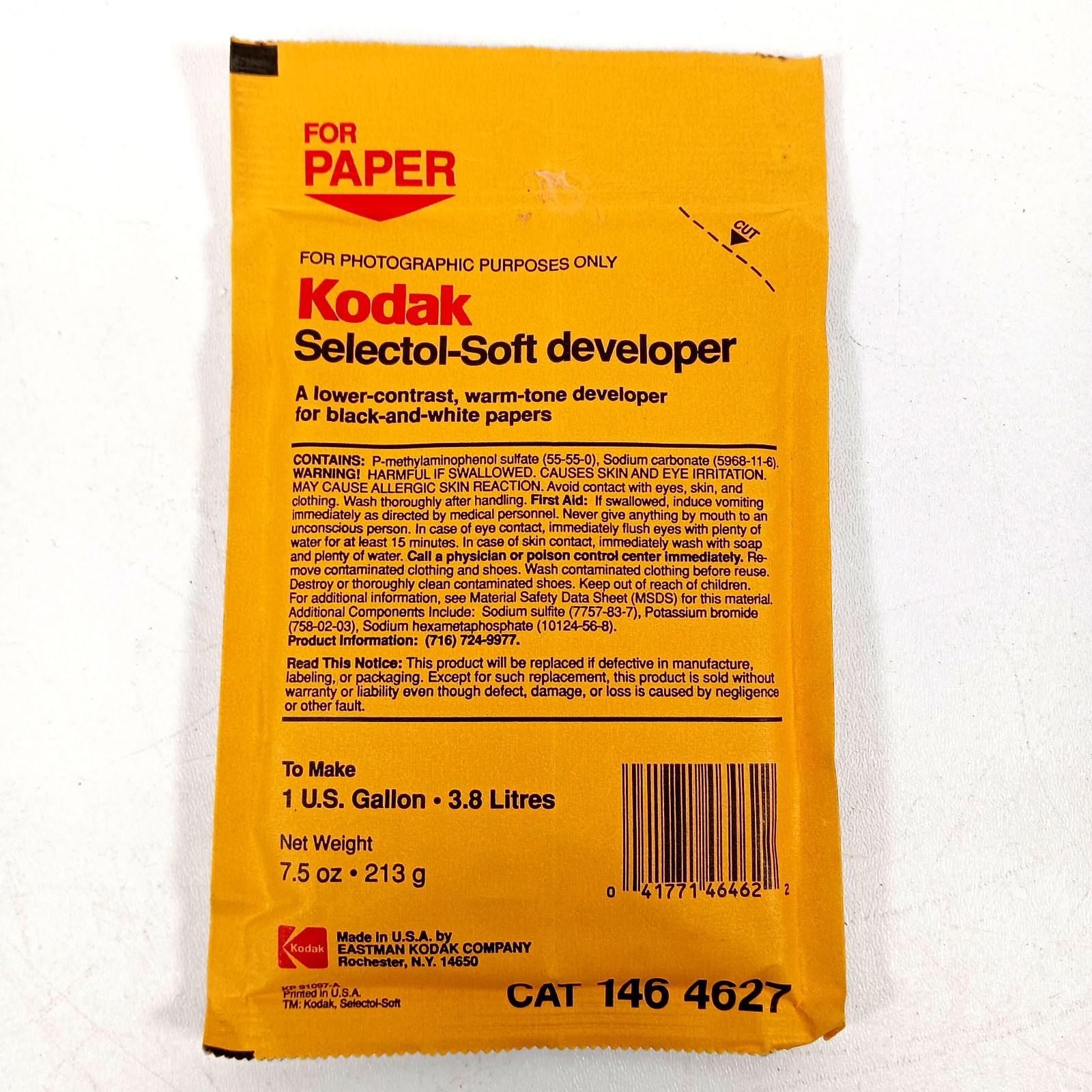 Kodak Photo Paper  Developer 7.5oz Bag Selectol-Soft Developer for 1 Gal