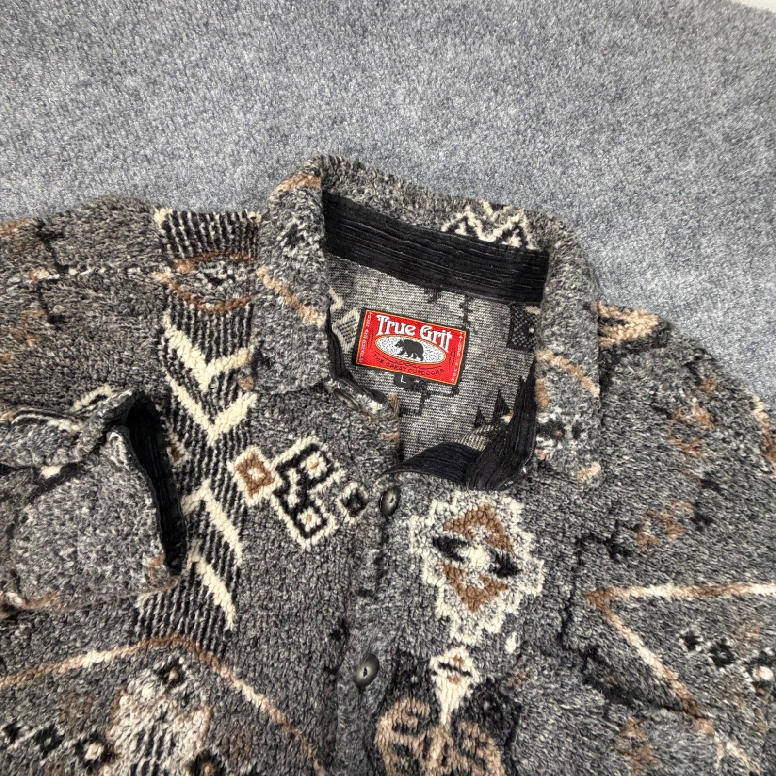 True Grit Vintage Sherpa Made in USA Southwestern Fleece Aztec Mens Lg AOP 0913