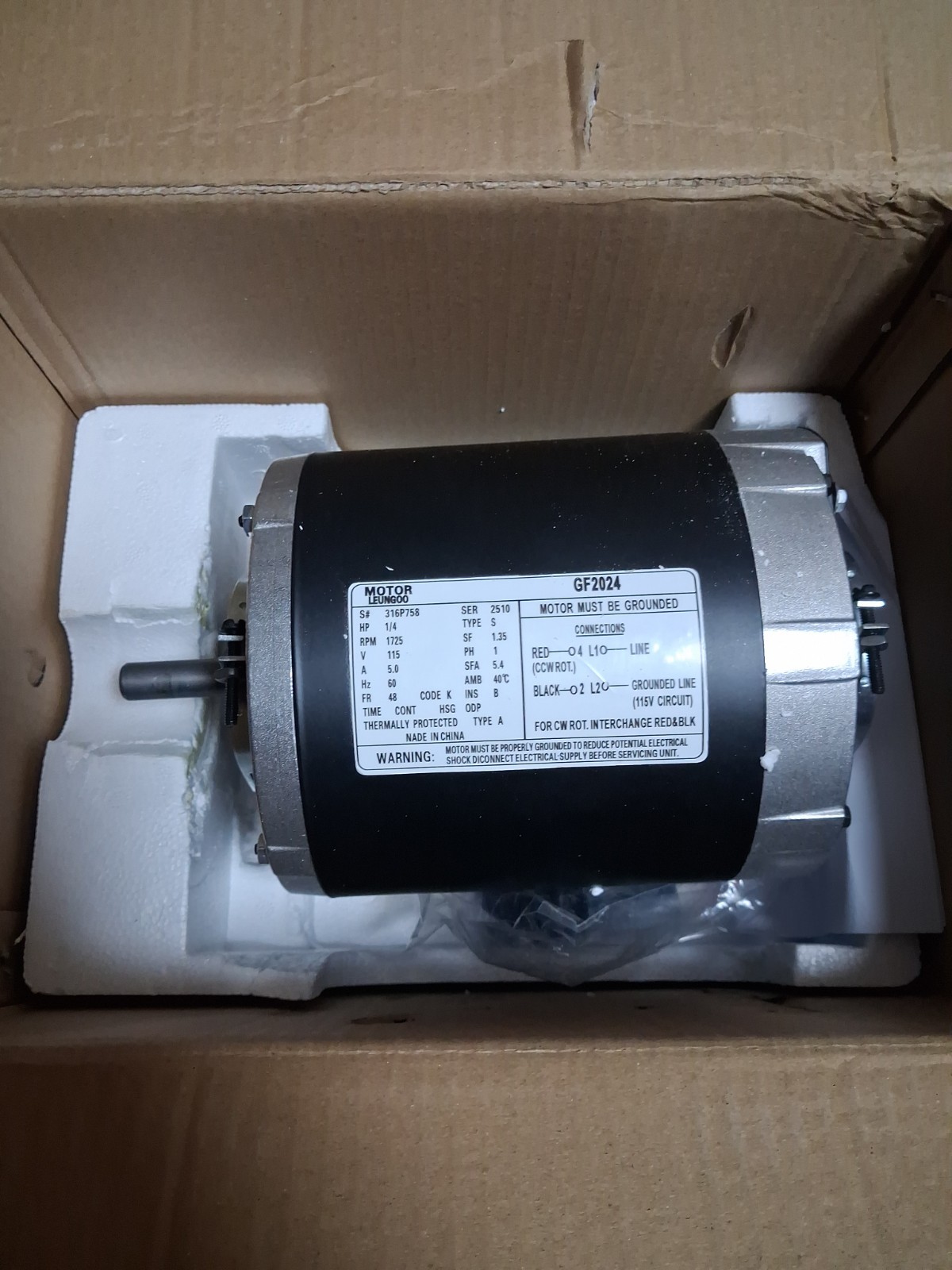 GF2024 Blower Motor 1/4HP 115V 1725RPM 48 Frame Replacement Motor GF2024 Blower Motor 1/4HP 115V 1725RPM 48 Frame Replacement Motor