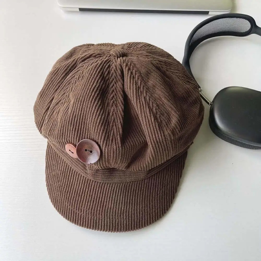 Women Corduroy Beret Newsboy Hat Vintage Octagonal Cabbie Painter Cap Adjustable