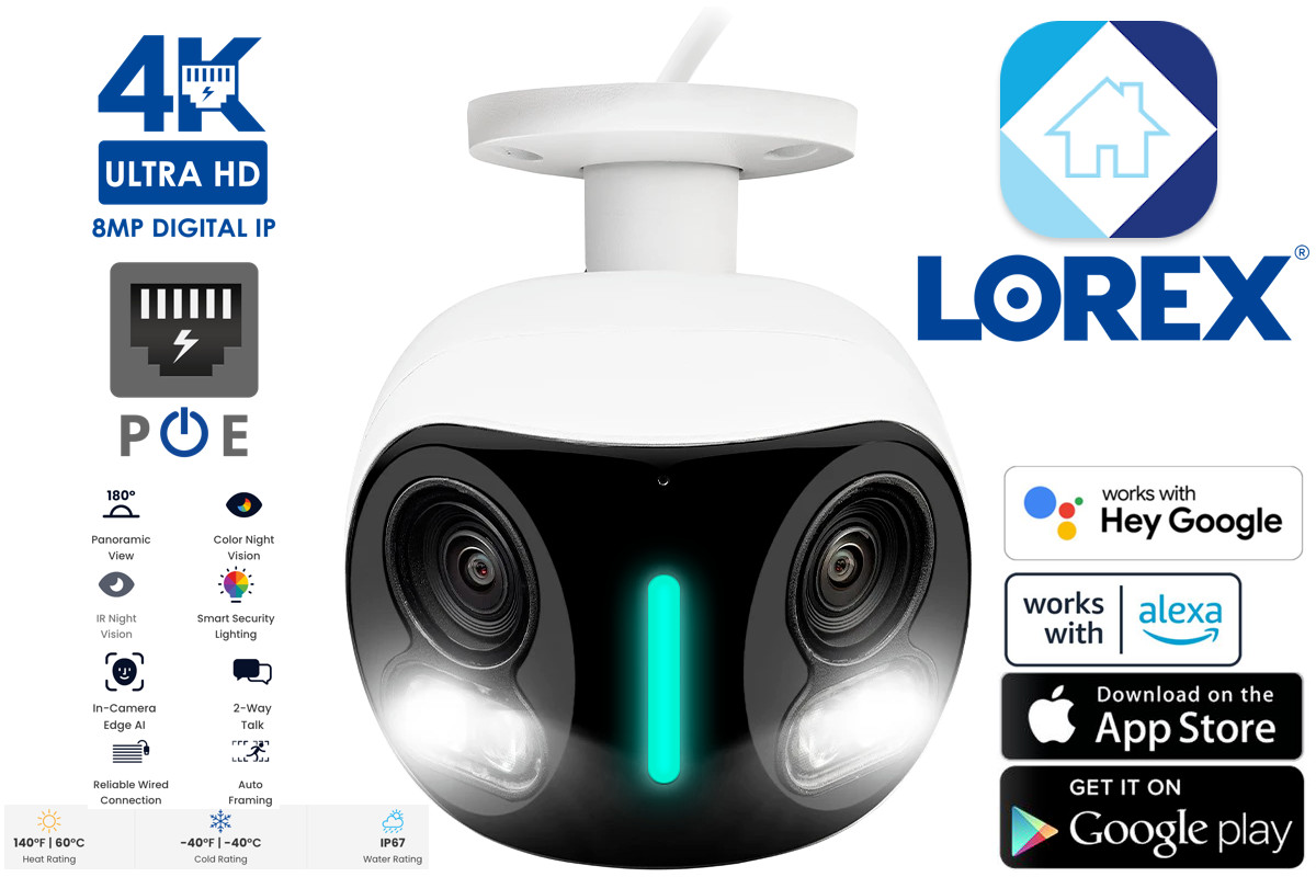 Lorex H20 4K 8MP Dual Lens IP Wired Security Camera Smart 180 Panoramic E871AB🔥 Lorex H20 4K 8MP Dual Lens IP Wired Security Camera Smart 180 Panoramic E871AB🔥