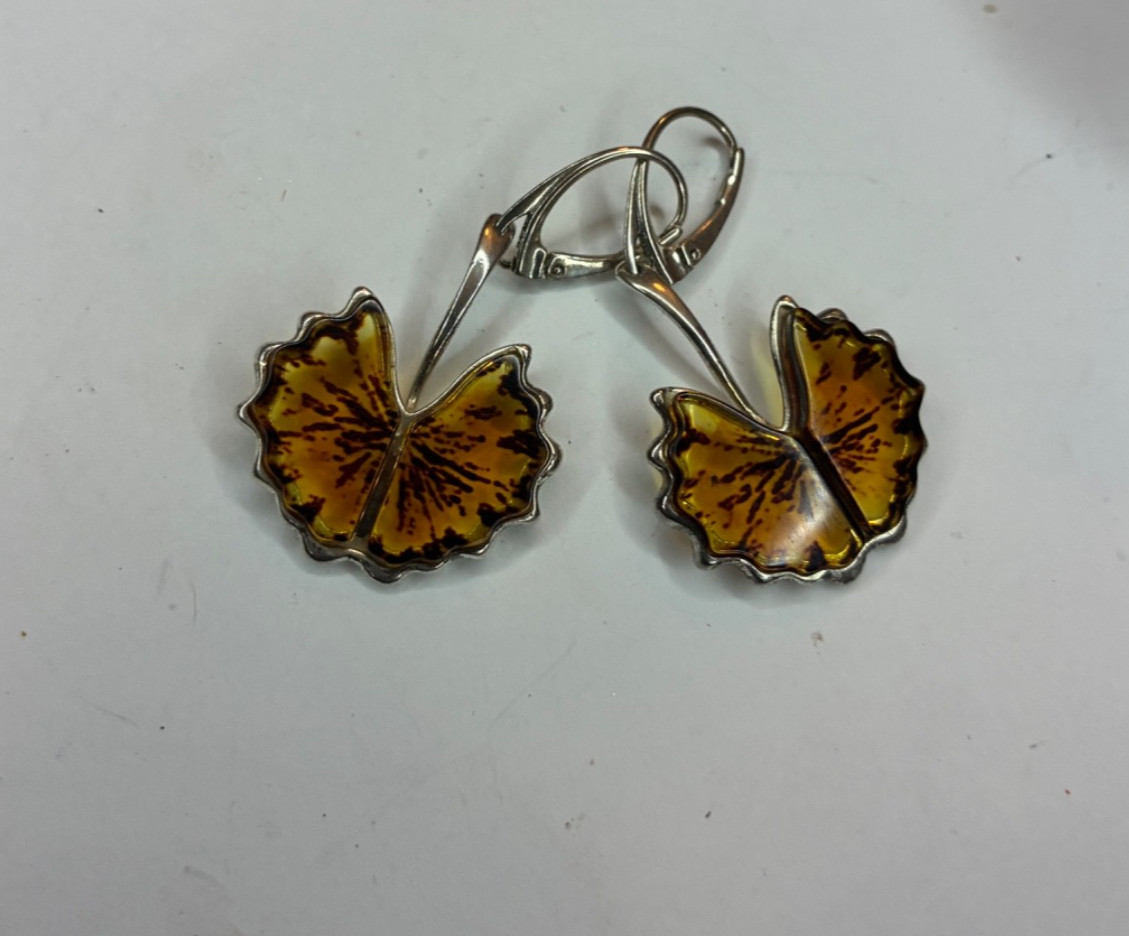 Baltic Amber Earrings and matching adjustable ring sterling silver Baltic Amber Earrings and matching adjustable ring sterling silver