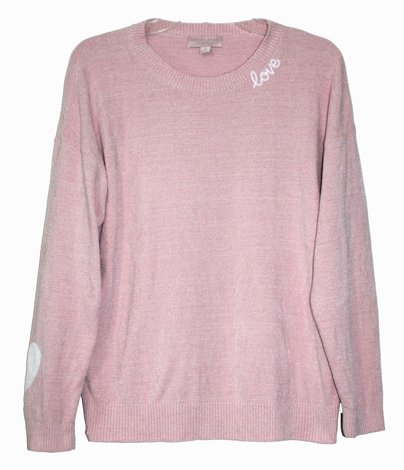 Barefoot Dreams CozyChic Ultra Lite Pink Pullover Sweater Arm Heart SZ Medium
