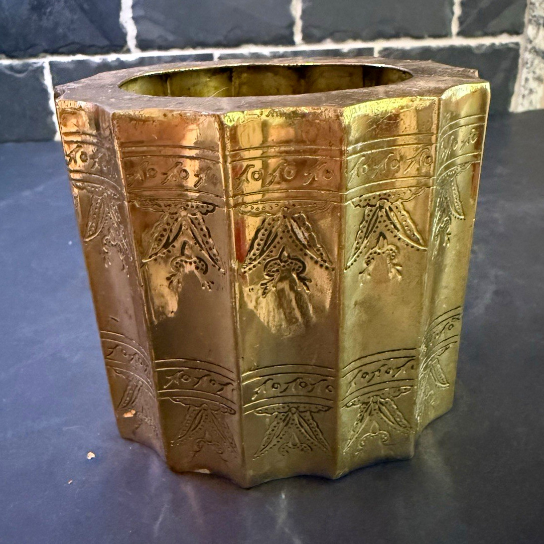 Vintage Etched Indian Brassware Container