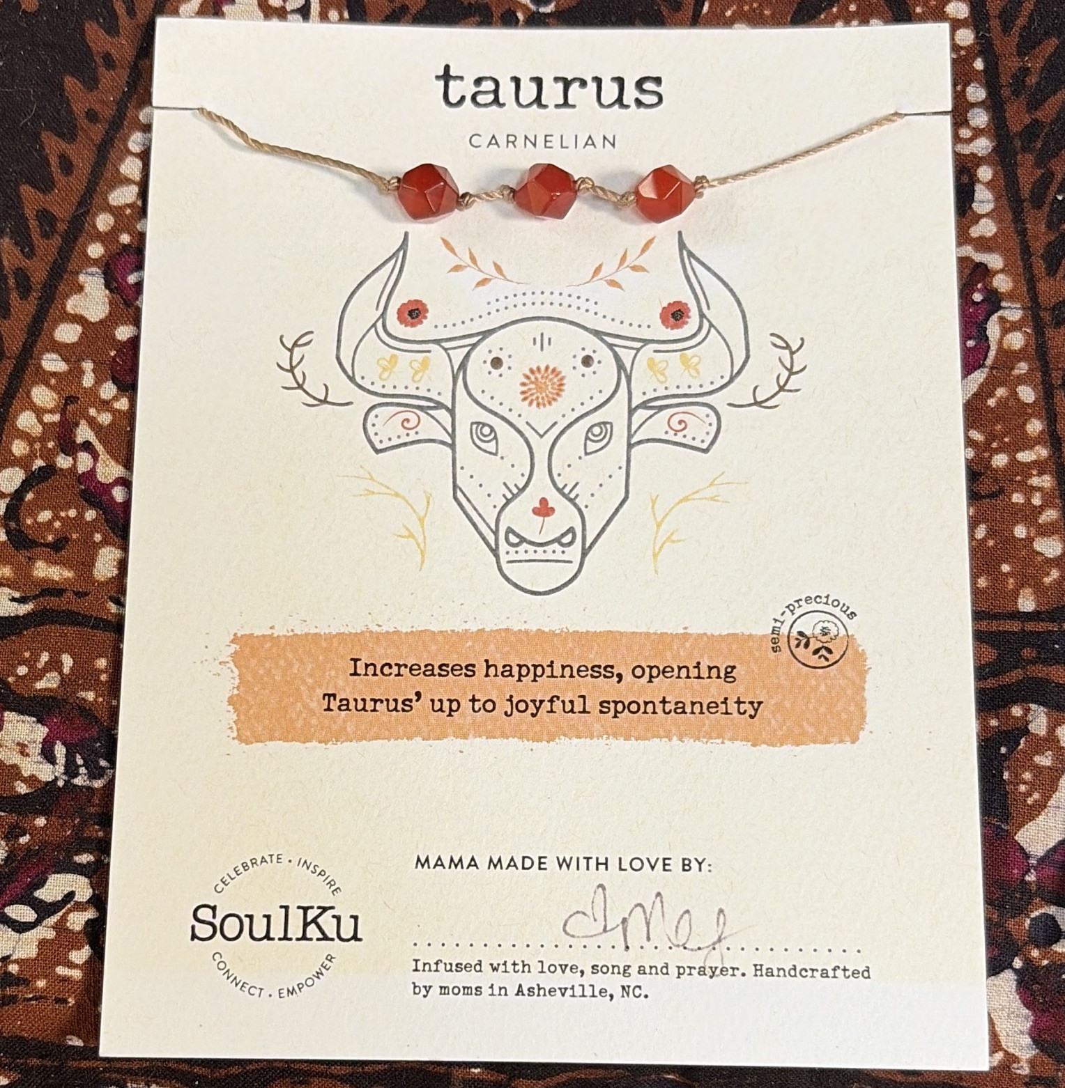 SoulKu Taurus Carnelian Handmade Necklace