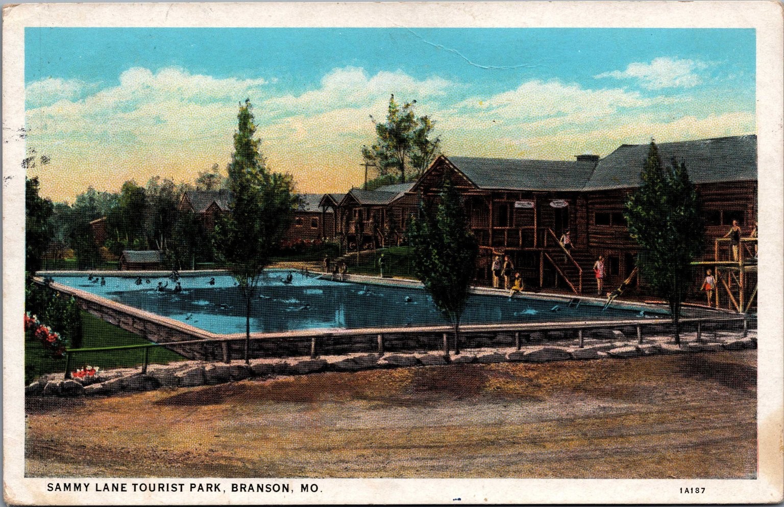 1934 Sammy Lane Tourist Park Branson MO Swimming Pool Vintage Postcard