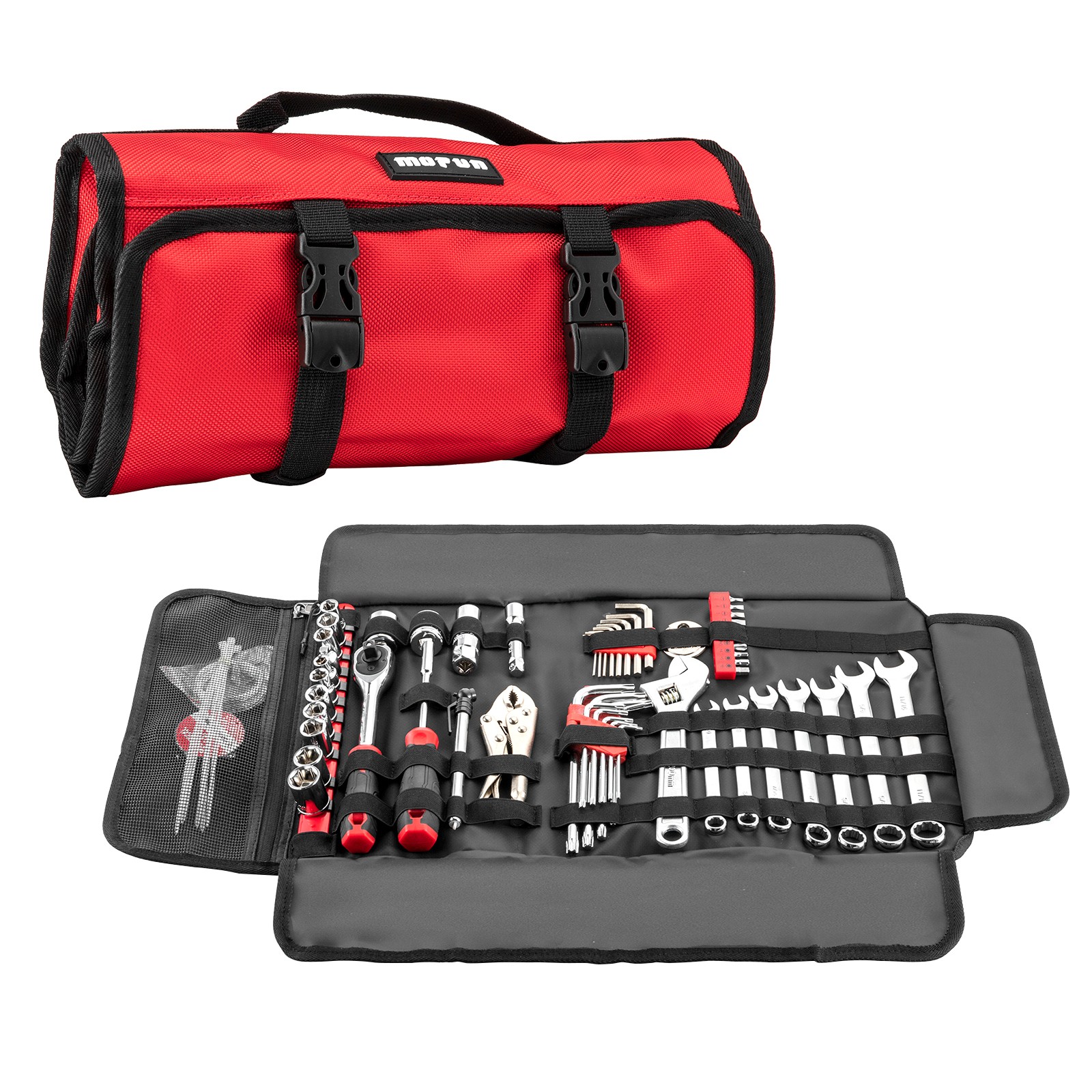 Portable Tool Roll Kit with Tools 64 Piece for Cars Trucks Motorcycles UTVs ATVs