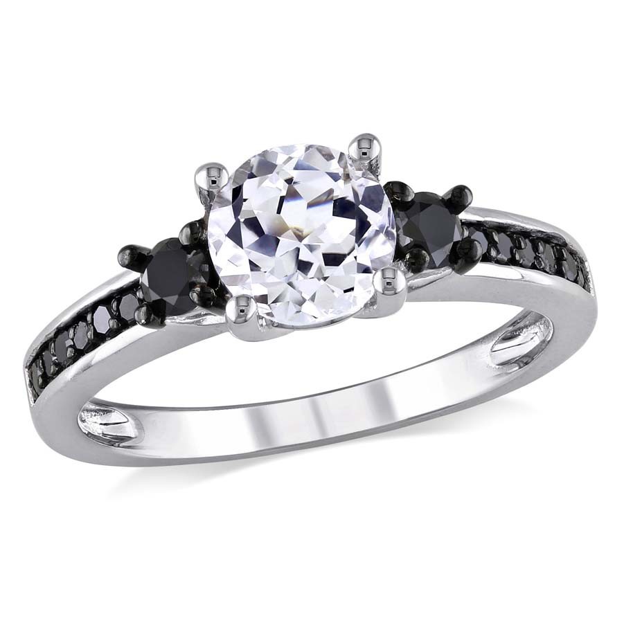 AMOUR 1/3 CT TW Black Diamond and Created White Sapphire Engagement Ring In
