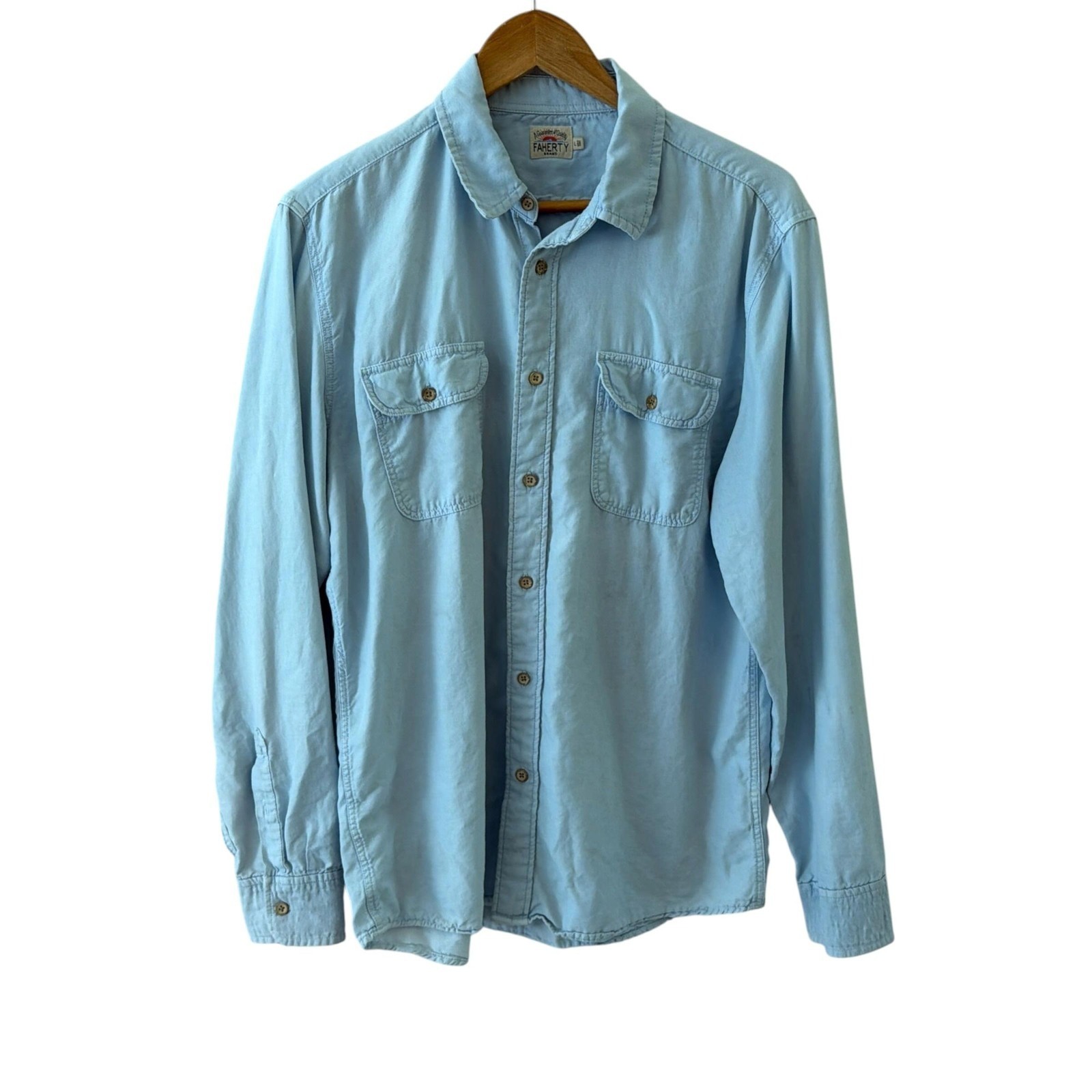 Faherty The Getaway Shirt Mens L Sky Blue Long Sleeve Cotton Tencel Garment Dyed Faherty The Getaway Shirt Mens L Sky Blue Long Sleeve Cotton Tencel Garment Dyed